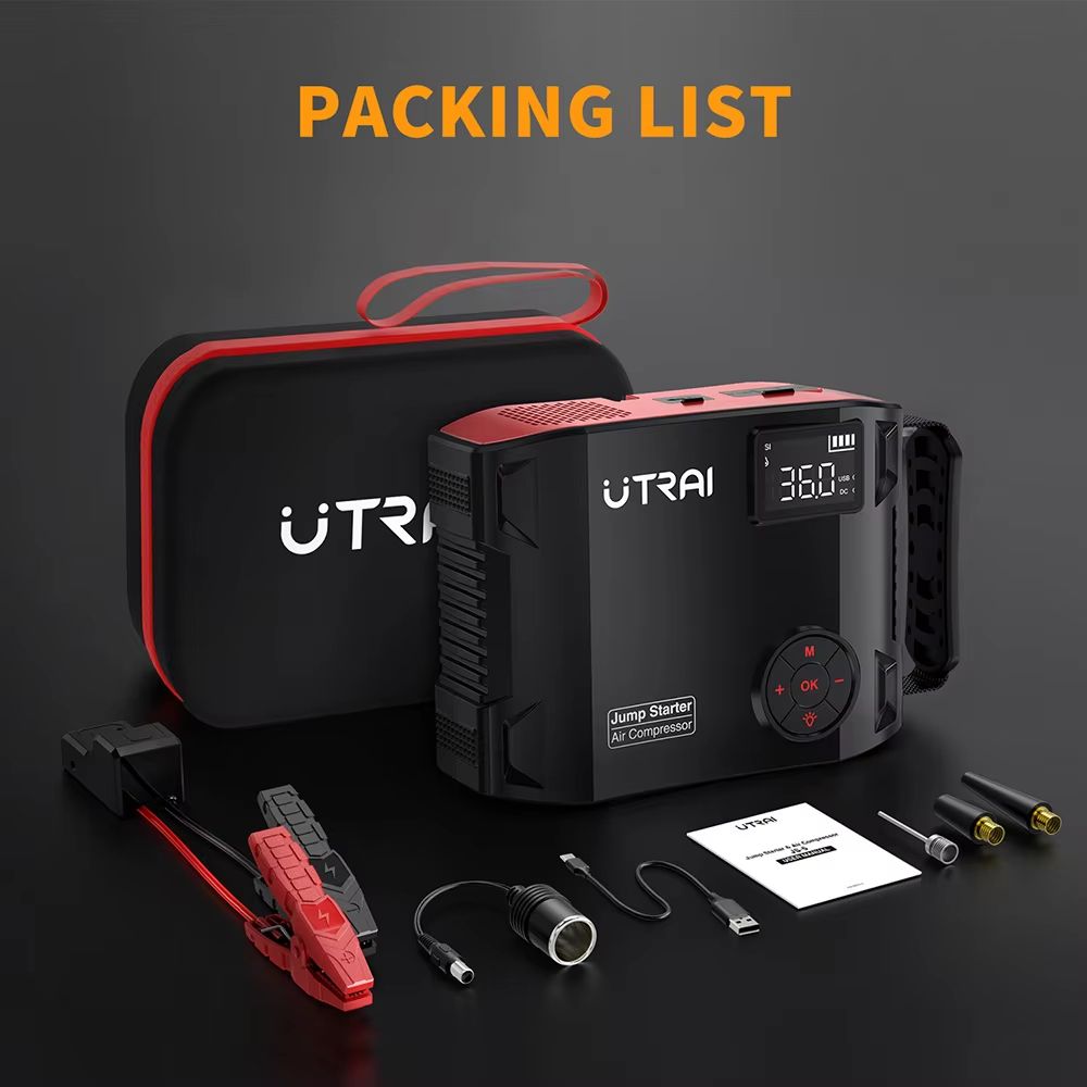 UTRAI 2000A Jump Starter With Air Compressor  4in1 Portable Car Booster Tire Inflator  Power Bank 5