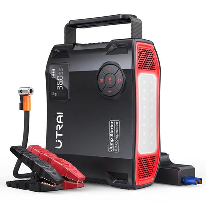 UTRAI 2000A Jump Starter With Air Compressor  4in1 Portable Car Booster Tire Inflator  Power Bank 6
