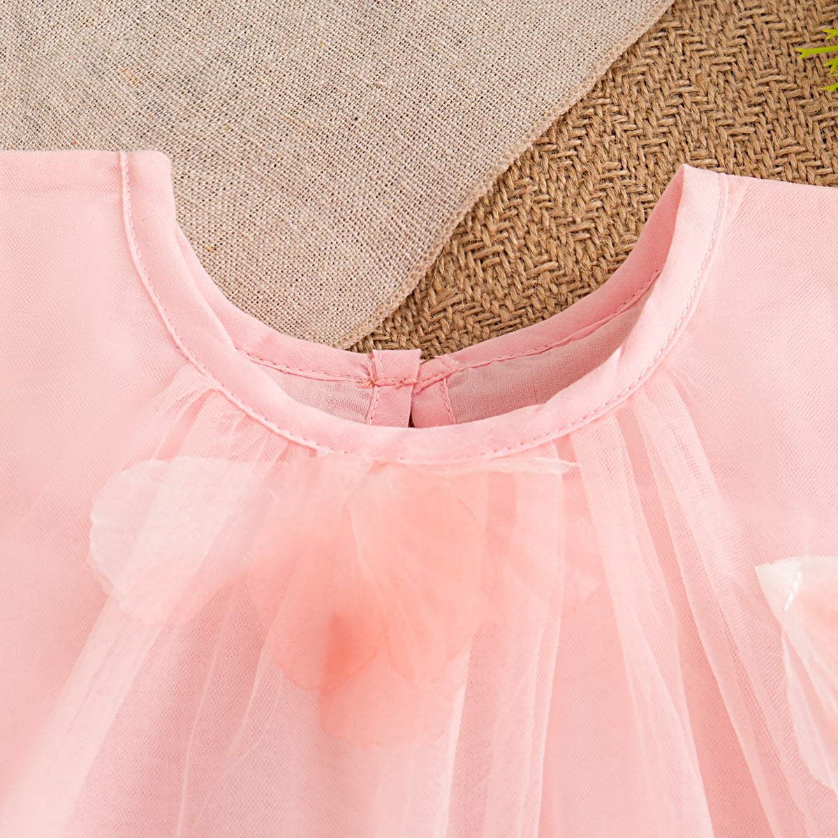 Summer Wedding Party Dress for Baby Floral Decoration Sleeveless Mesh Dress Korean Style Pink Princess Baby Girl Gown