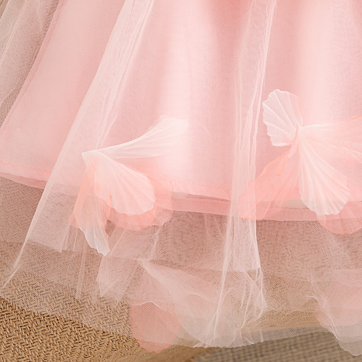 Summer Wedding Party Dress for Baby Floral Decoration Sleeveless Mesh Dress Korean Style Pink Princess Baby Girl Gown