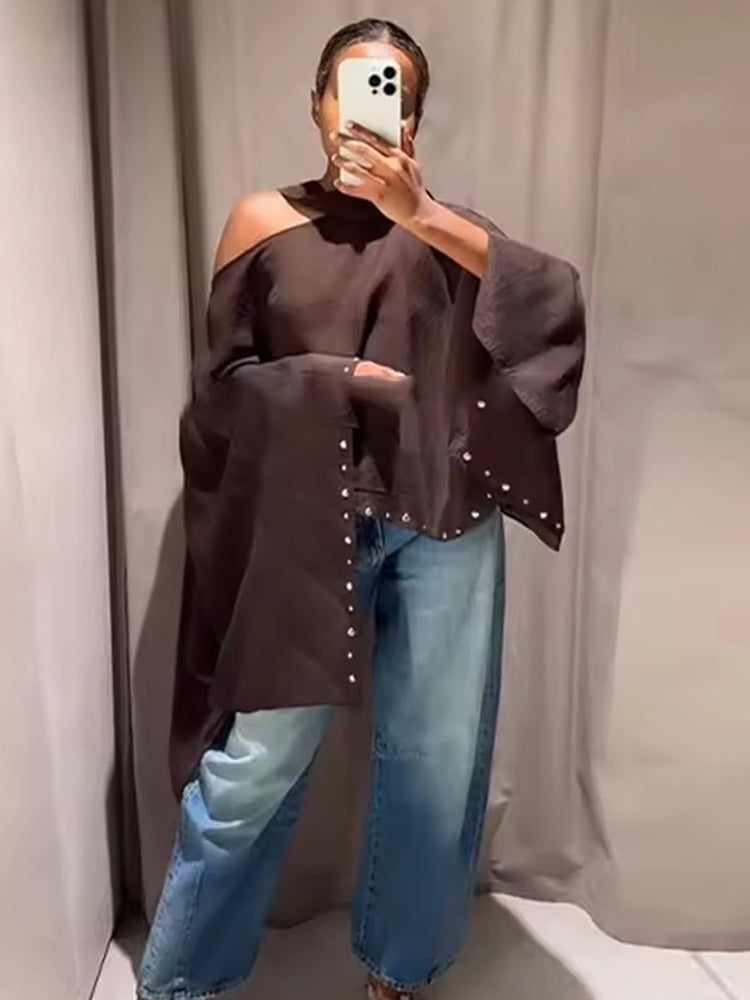 Summer Womens Loose Cropped Cloak Jackets with Rivet Scarf, New Cape Coats and Jackets Holiday Casual Poncho Style
