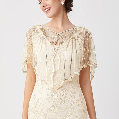 Retro Beaded Sequin Flapper Shawl Loose Decoration Outerwear Short Cape Evening Party Ladies Cloak  1