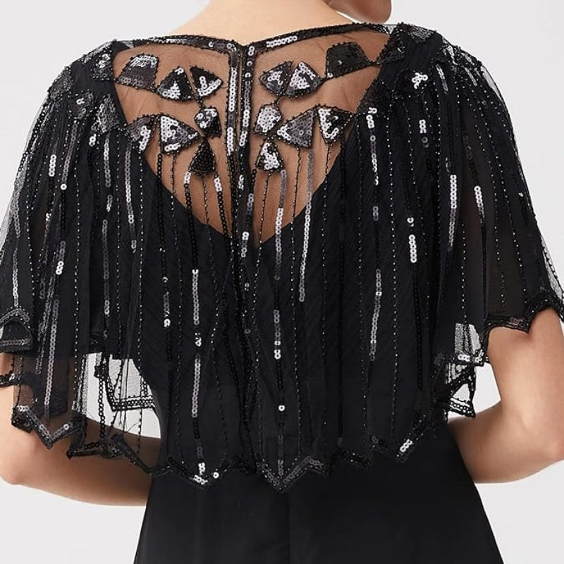 Retro Beaded Sequin Flapper Shawl Loose Decoration Outerwear Short Cape Evening Party Ladies Cloak  4