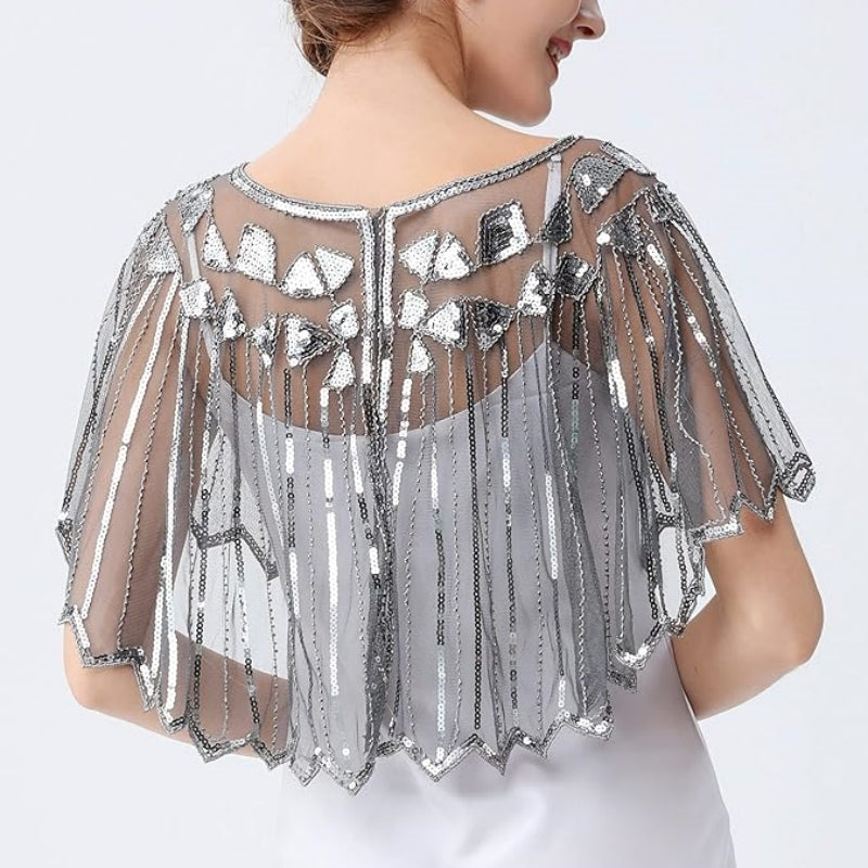 Retro Beaded Sequin Flapper Shawl Loose Decoration Outerwear Short Cape Evening Party Ladies Cloak  5