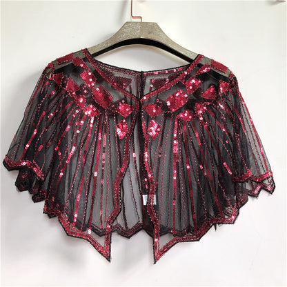 Retro Beaded Sequin Flapper Shawl Loose Decoration Outerwear Short Cape Evening Party Ladies Cloak  7
