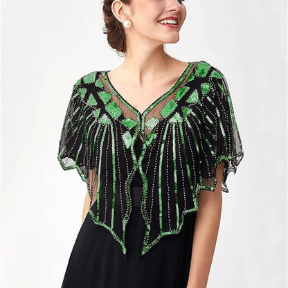 Retro Beaded Sequin Flapper Shawl Loose Decoration Outerwear Short Cape Evening Party Ladies Cloak  2