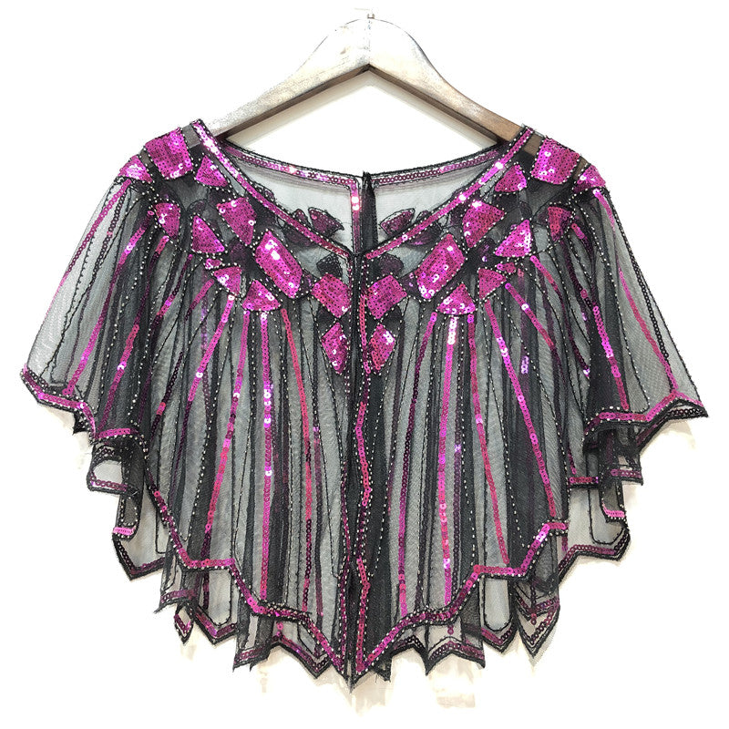 Retro Beaded Sequin Flapper Shawl Loose Decoration Outerwear Short Cape Evening Party Ladies Cloak  8