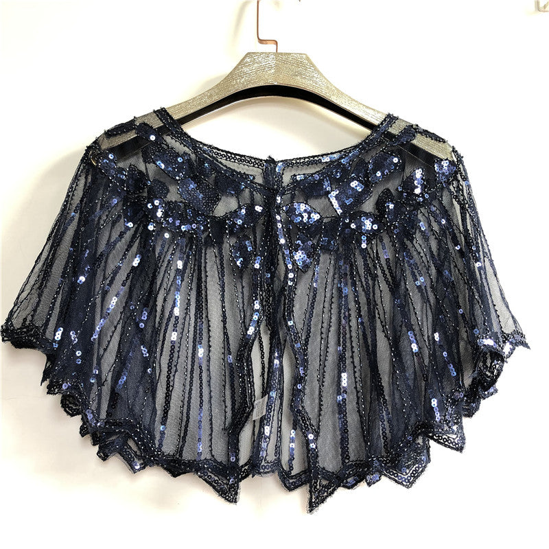 Retro Beaded Sequin Flapper Shawl Loose Decoration Outerwear Short Cape Evening Party Ladies Cloak  9
