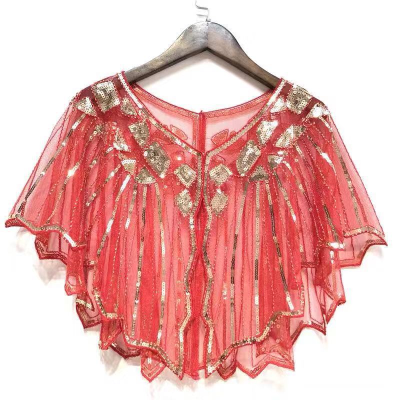 Retro Beaded Sequin Flapper Shawl Loose Decoration Outerwear Short Cape Evening Party Ladies Cloak  10