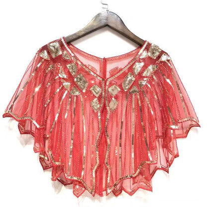 Retro Beaded Sequin Flapper Shawl Loose Decoration Outerwear Short Cape Evening Party Ladies Cloak  10