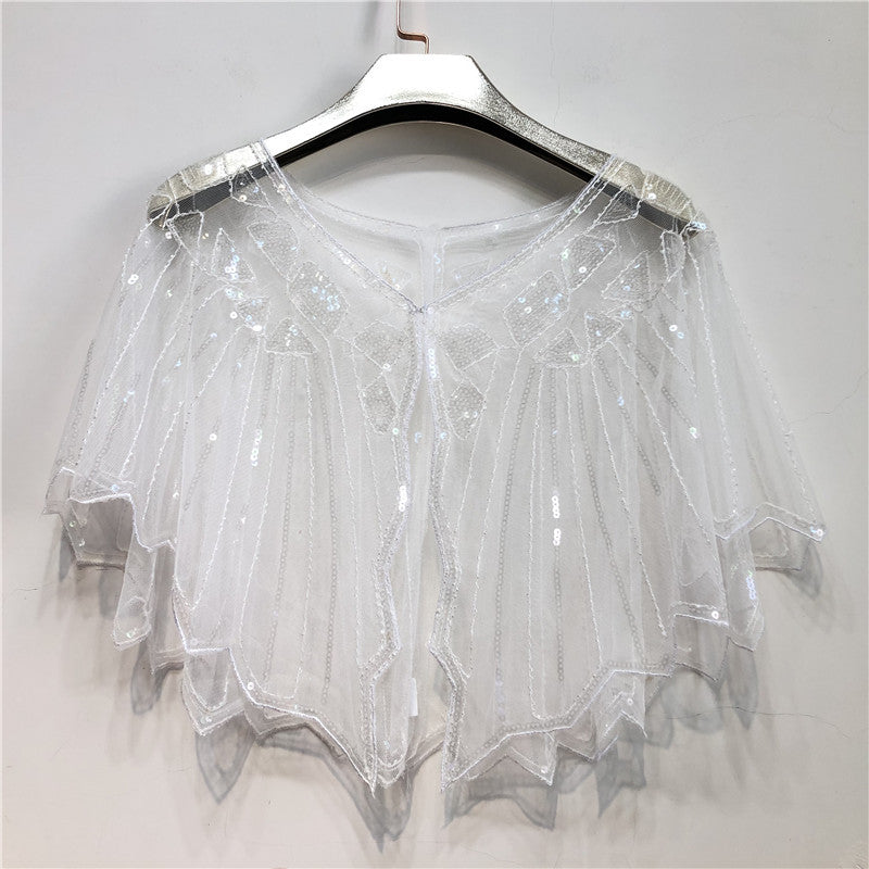 Retro Beaded Sequin Flapper Shawl Loose Decoration Outerwear Short Cape Evening Party Ladies Cloak  11