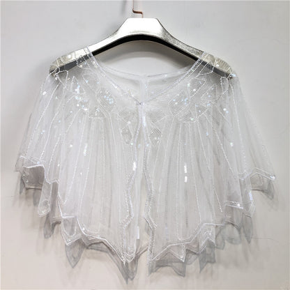 Retro Beaded Sequin Flapper Shawl Loose Decoration Outerwear Short Cape Evening Party Ladies Cloak  11
