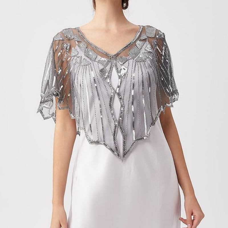 Retro Beaded Sequin Flapper Shawl Loose Decoration Outerwear Short Cape Evening Party Ladies Cloak  12