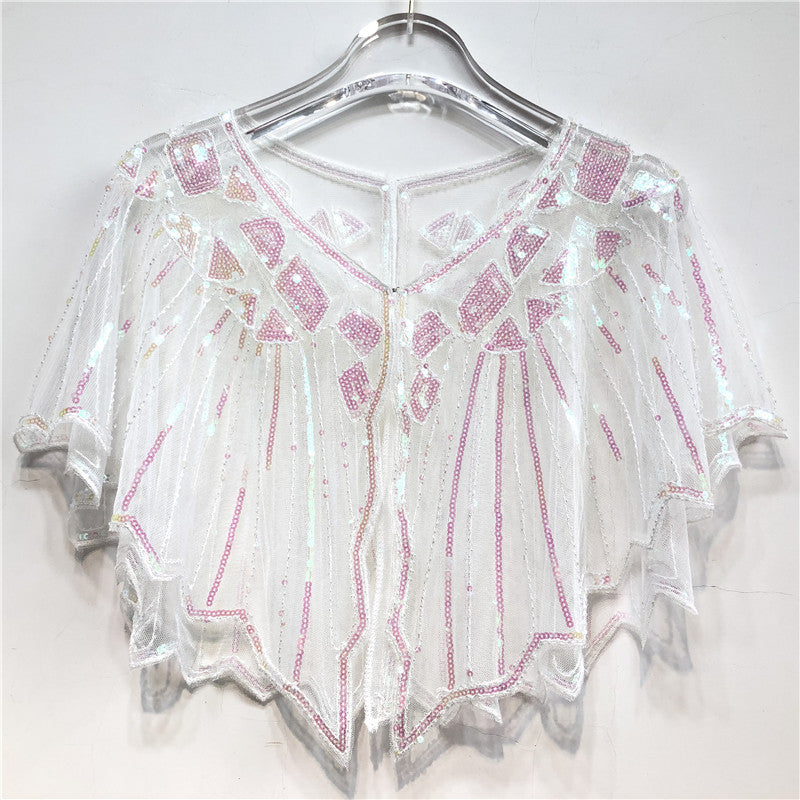 Retro Beaded Sequin Flapper Shawl Loose Decoration Outerwear Short Cape Evening Party Ladies Cloak  13
