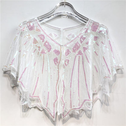 Retro Beaded Sequin Flapper Shawl Loose Decoration Outerwear Short Cape Evening Party Ladies Cloak  13