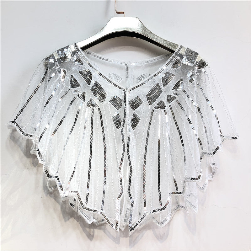 Retro Beaded Sequin Flapper Shawl Loose Decoration Outerwear Short Cape Evening Party Ladies Cloak  14