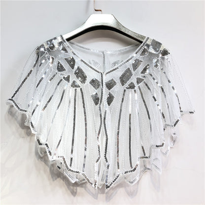 Retro Beaded Sequin Flapper Shawl Loose Decoration Outerwear Short Cape Evening Party Ladies Cloak  14