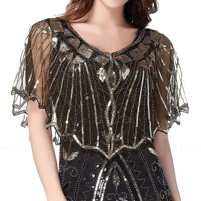 Retro Beaded Sequin Flapper Shawl Loose Decoration Outerwear Short Cape Evening Party Ladies Cloak  16