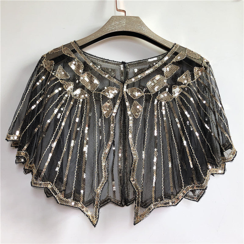Retro Beaded Sequin Flapper Shawl Loose Decoration Outerwear Short Cape Evening Party Ladies Cloak  18