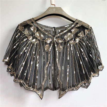 Retro Beaded Sequin Flapper Shawl Loose Decoration Outerwear Short Cape Evening Party Ladies Cloak  18