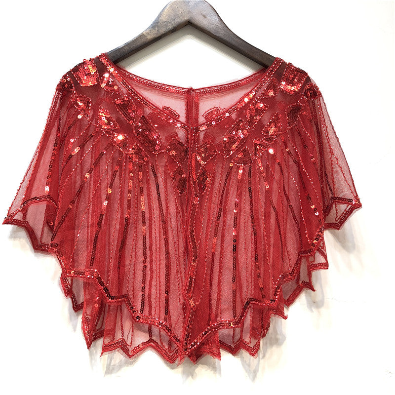 Retro Beaded Sequin Flapper Shawl Loose Decoration Outerwear Short Cape Evening Party Ladies Cloak  20