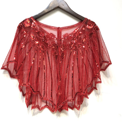 Retro Beaded Sequin Flapper Shawl Loose Decoration Outerwear Short Cape Evening Party Ladies Cloak  20
