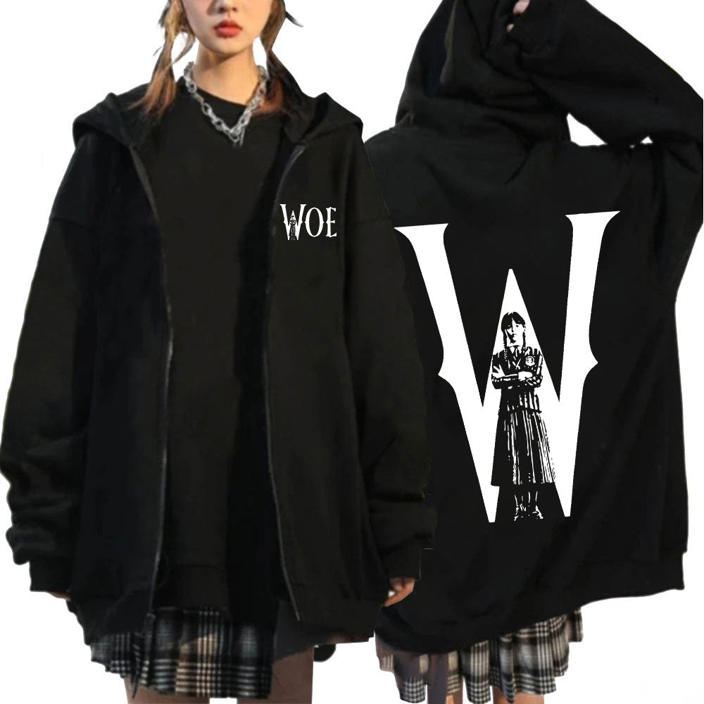 Nevermore Academy Hoodie Wednesday Addams Style Unisex Oversized Zip Up Sweatshirt For Cosplay  Cas 1