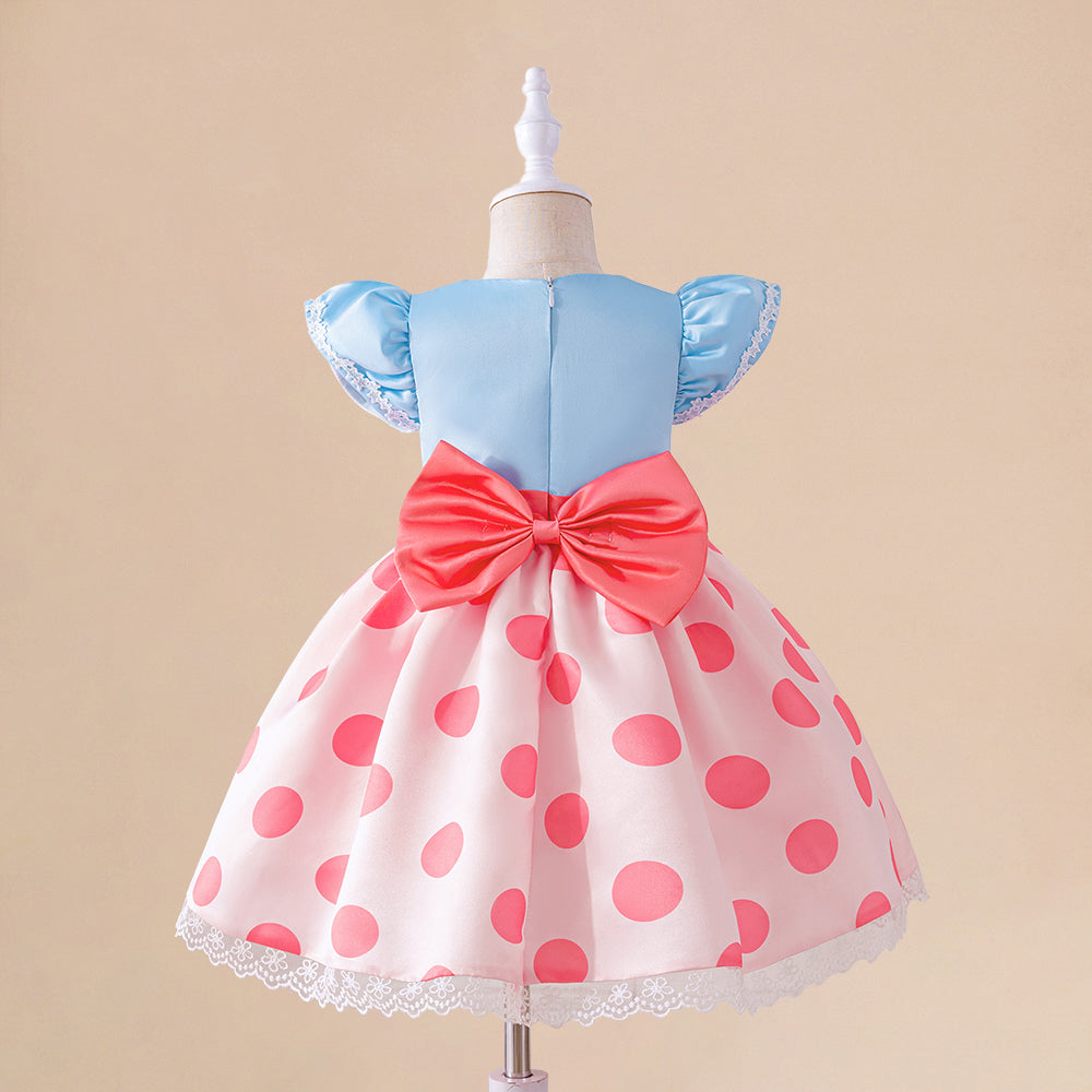 Fluffy Pleated Summer Gown Infant Costume, Baby Girl Dot Princess Party Dress for 1st Birthday Baptism Toddler Dress