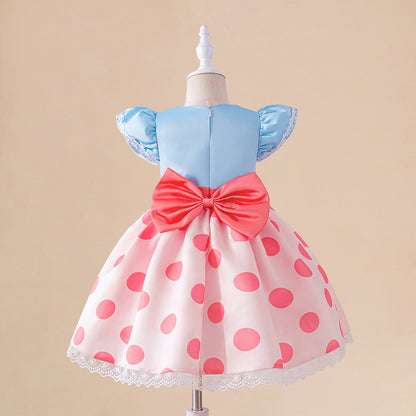 Fluffy Pleated Summer Gown Infant Costume, Baby Girl Dot Princess Party Dress for 1st Birthday Baptism Toddler Dress