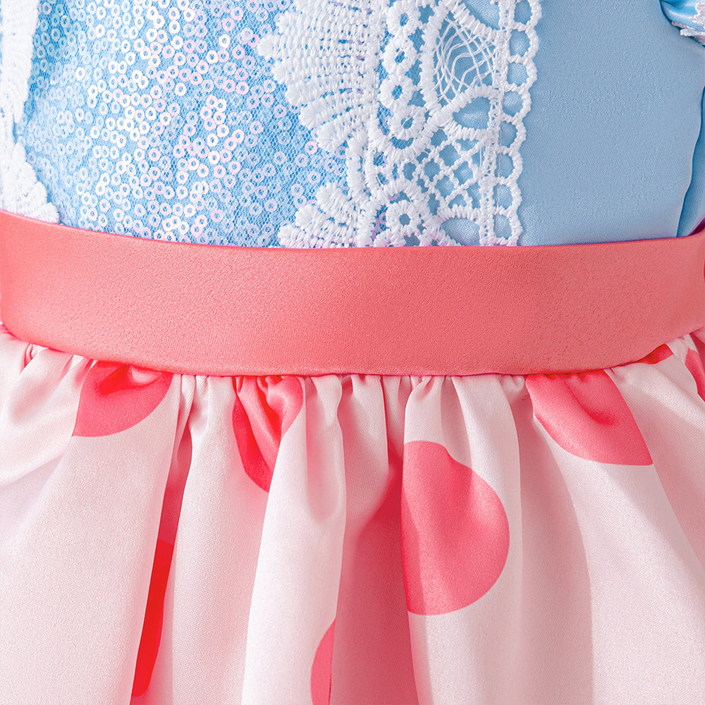 Fluffy Pleated Summer Gown Infant Costume, Baby Girl Dot Princess Party Dress for 1st Birthday Baptism Toddler Dress