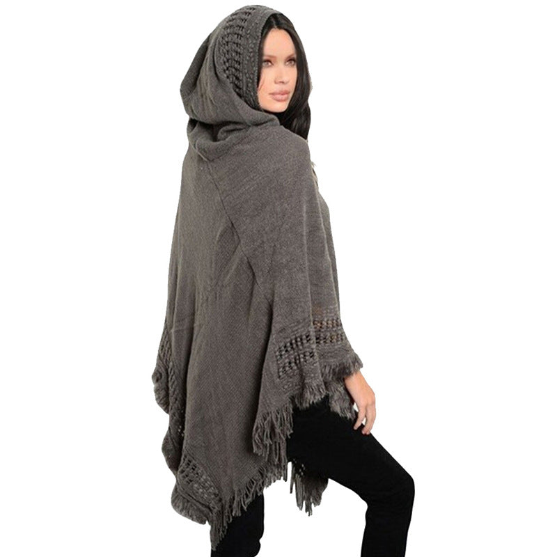 Stylish New Women Ladies Tassel Cape Coat Fringe Poncho Oblique Stripe Coat Bohemian Shawl Scarf Co 1