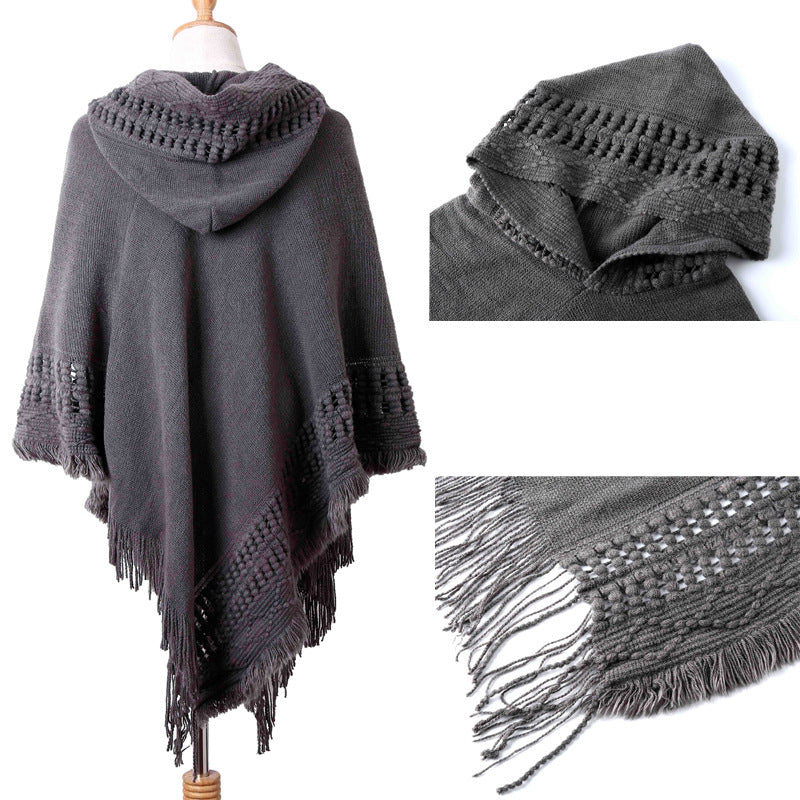 Stylish New Women Ladies Tassel Cape Coat Fringe Poncho Oblique Stripe Coat Bohemian Shawl Scarf, Cozy Boho Outerwear