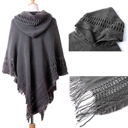 Stylish New Women Ladies Tassel Cape Coat Fringe Poncho Oblique Stripe Coat Bohemian Shawl Scarf, Cozy Boho Outerwear