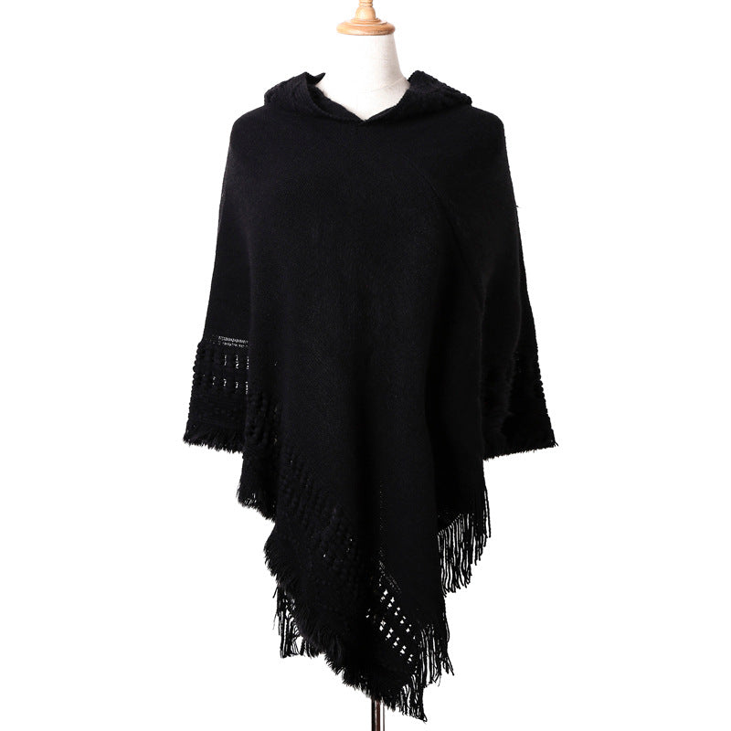 Stylish New Women Ladies Tassel Cape Coat Fringe Poncho Oblique Stripe Coat Bohemian Shawl Scarf Co 3