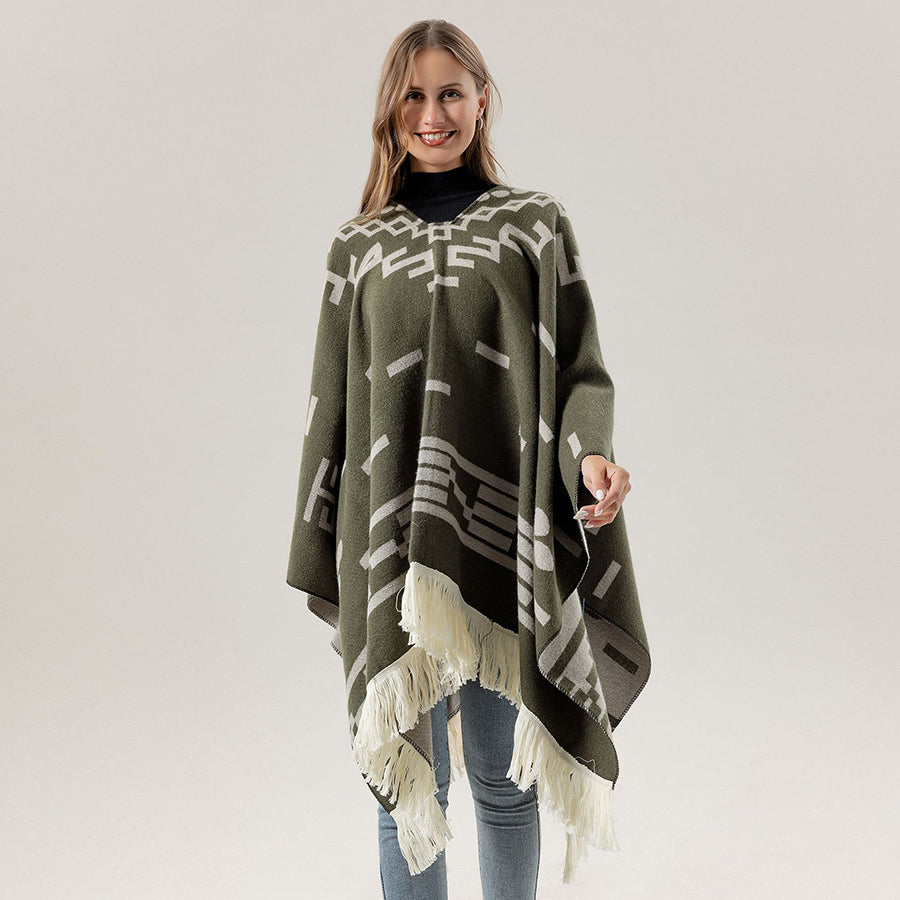 Unisex Cool Fashion Cowboy West Style Pullover Cape, Soft Acrylic Cashmere Poncho, Long Wrap Cloak Overcoat, All Season