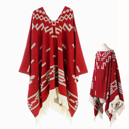 Unisex Cool Fashion Cowboy West Style Pullover Cape Soft Acrylic Cashmere Poncho Long Wrap Cloak Ov 10