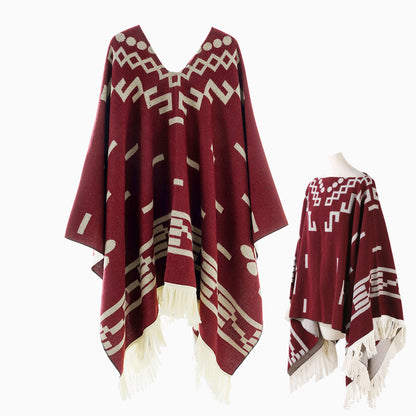Unisex Cool Fashion Cowboy West Style Pullover Cape Soft Acrylic Cashmere Poncho Long Wrap Cloak Ov 12
