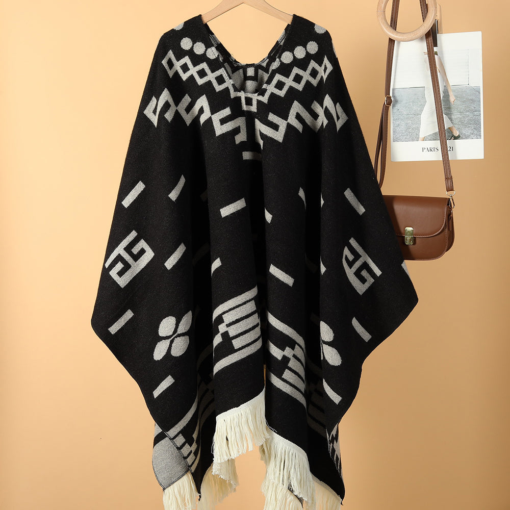 Unisex Cool Fashion Cowboy West Style Pullover Cape Soft Acrylic Cashmere Poncho Long Wrap Cloak Ov 18