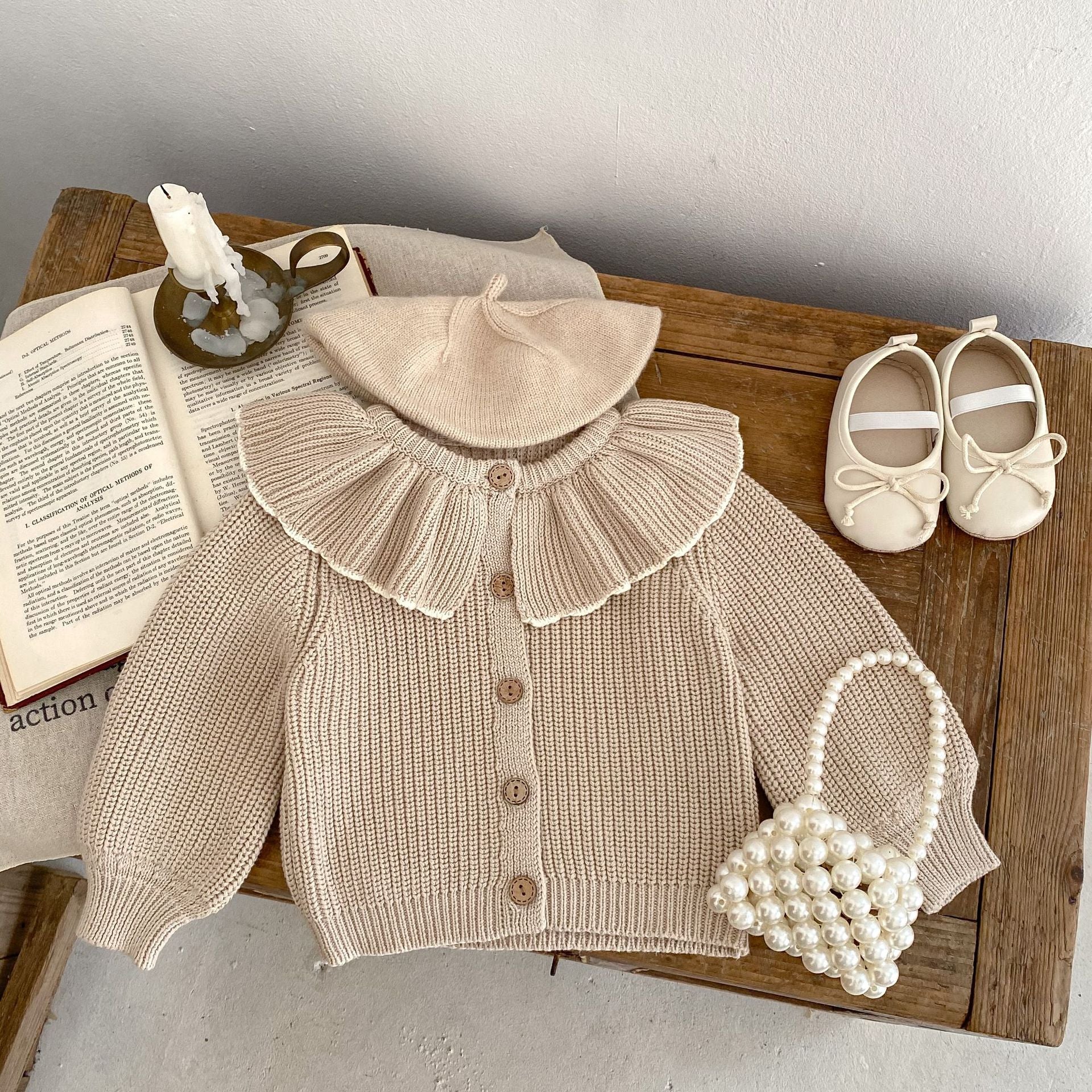 Girl Baby Fashion Ruffle Collar Knitted Coat Small Cardigan Sweater Top for Spring and Autumn Infants