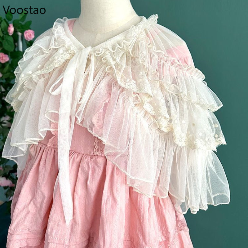 Sweet Kawaii Lolita Short Shawl Coat Women Lace Mesh Gothic Retro Cute Princess Capes Open Front Po 2