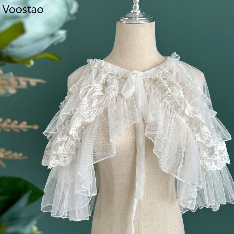 Sweet Kawaii Lolita Short Shawl Coat Women Lace Mesh Gothic Retro Cute Princess Capes Open Front Po 3