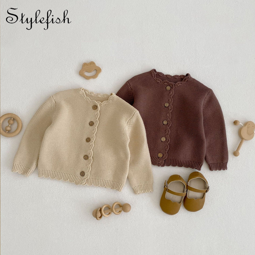 Baby Sweater Spring New Baby Clothing Children Round Neck Handmade Hooked Edge Knitted Sweater for 0-3 Year Girls Boys