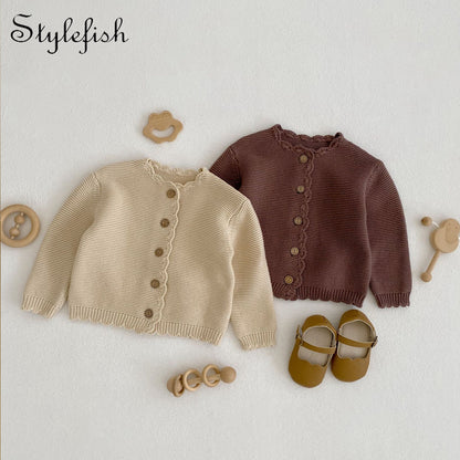Baby Sweater Spring New Baby Clothing Children Round Neck Handmade Hooked Edge Knitted Sweater for 0-3 Year Girls Boys