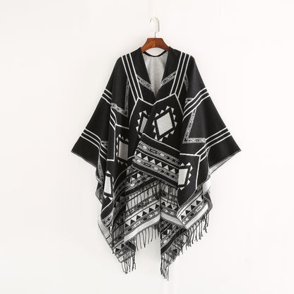 Elegant Indian Nepalese Style Geometric Tassel Split Women Shawl Warm Air Conditioning Room Lady Cl 7