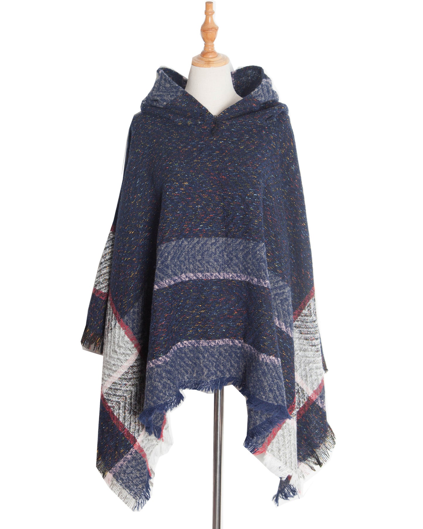Elegant Autumn Winter Fishbone Pattern Womens Hooded Cape Pullover Poncho Black Cloak Cozy Fashion  2