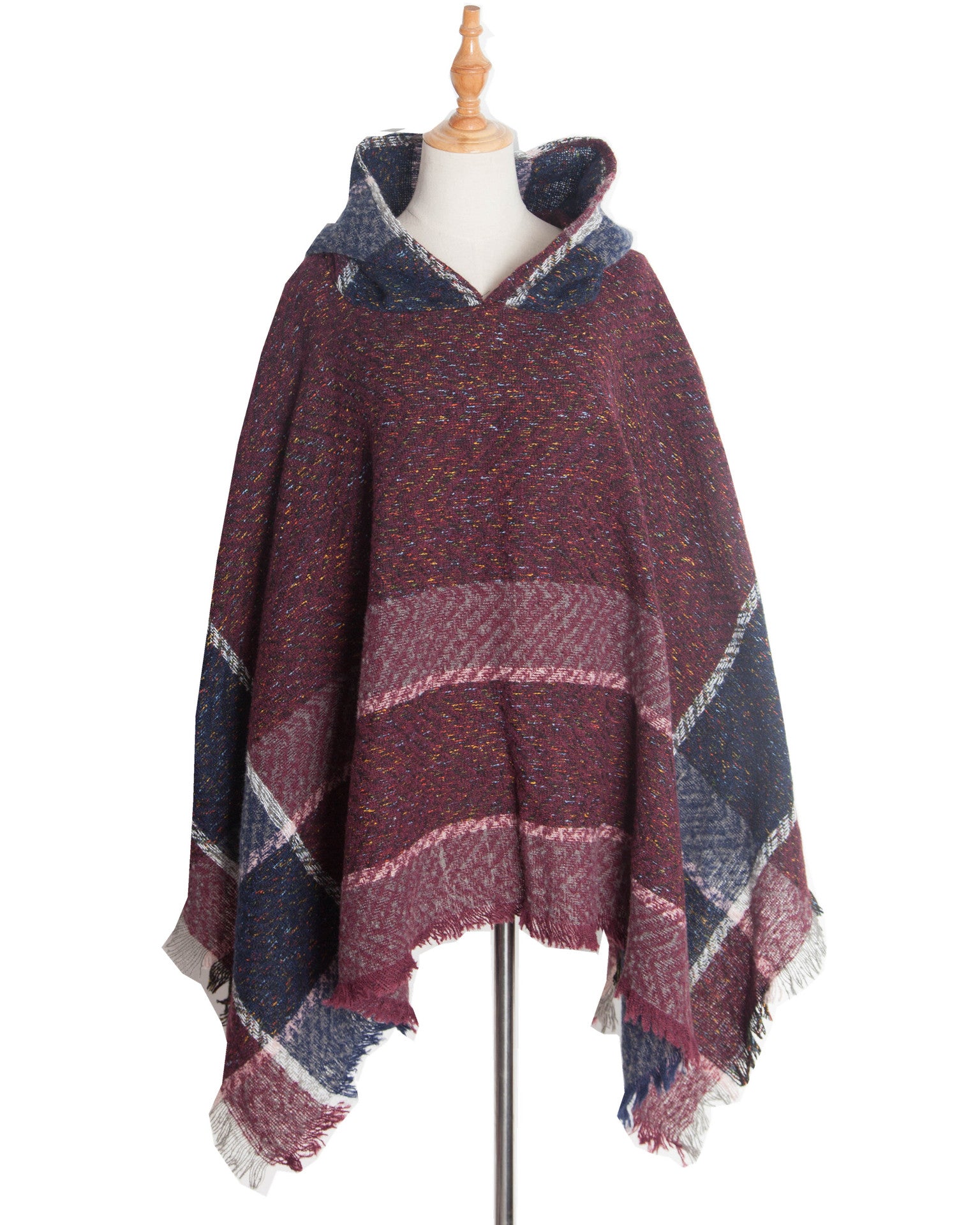 Elegant Autumn Winter Fishbone Pattern Womens Hooded Cape Pullover Poncho Black Cloak Cozy Fashion  5