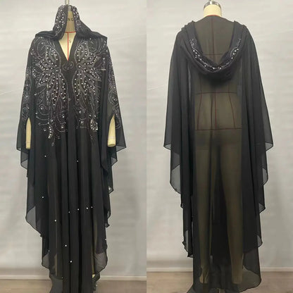 Vintage Thin Hooded Cloak Women Clothing Cape Dress Fashion Ponchos Coats  Jackets With Bling Diamo 9
