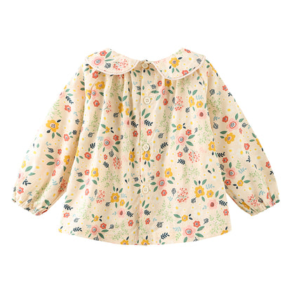 Adorable Floral Girls Shirt Spring Long Sleeve Petal Collar Blouse Clothes Infant Kids Tops Children Jackets Outwear