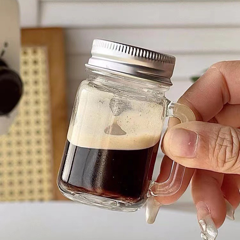 Portable Mini Mason Jar With Lid For Jam Honey Coffee Milk Juice, Leakproof Shot Glass For Home Party Bar Vodka Spirits