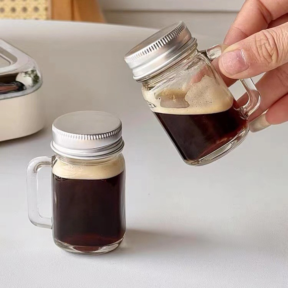 Portable Mini Mason Jar With Lid For Jam Honey Coffee Milk Juice, Leakproof Shot Glass For Home Party Bar Vodka Spirits